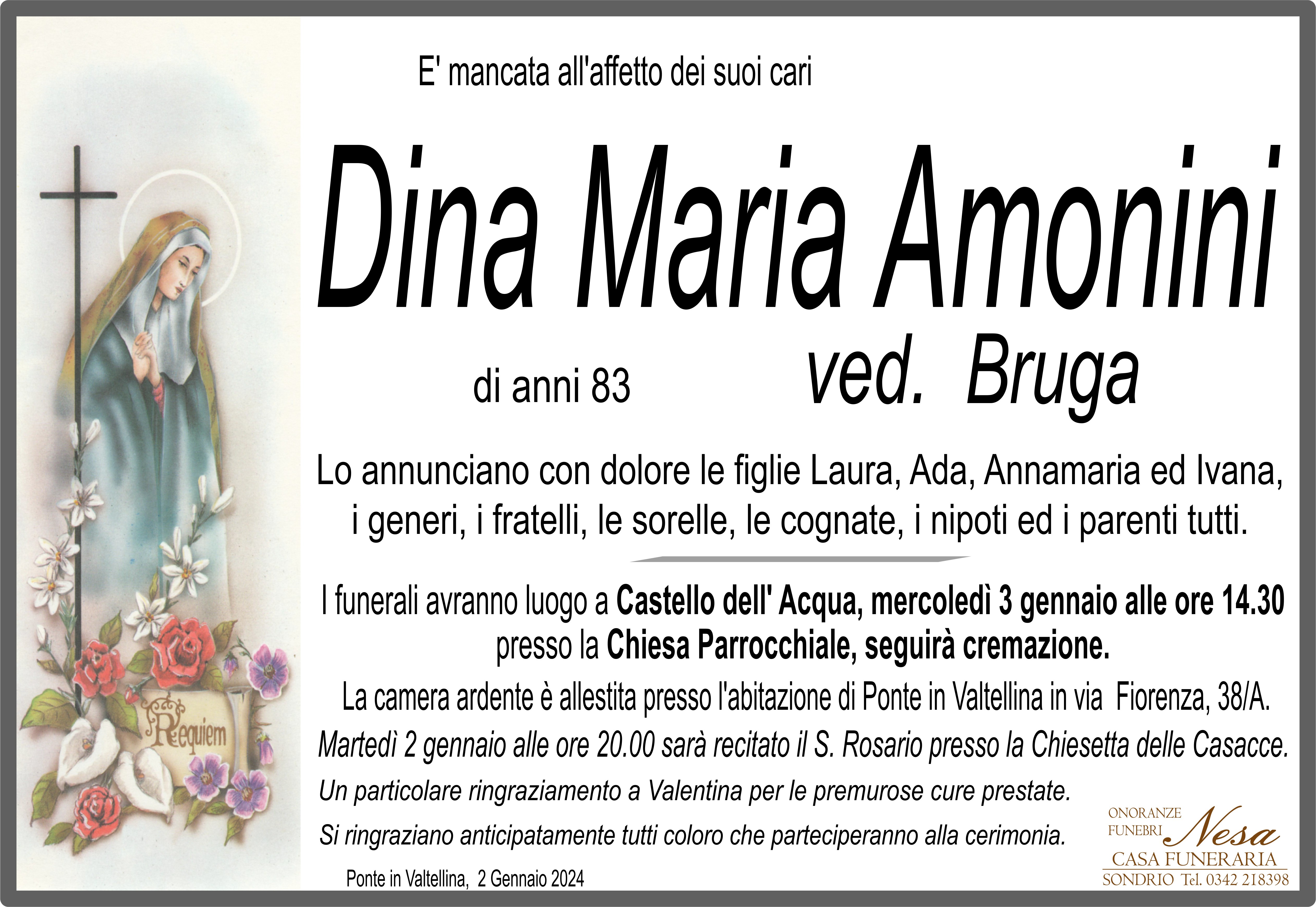 Necrologio Dina Maria Amonini ved. Bruga